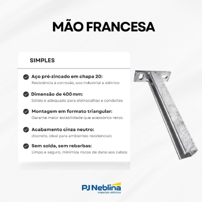 Mão Francesa Simples Aço 400Mm Pré Zincado Chapa 20 Eletrocalhas/Est