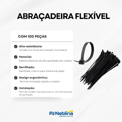 Abraçadeiras Flexível 20cm Poliamida Preta 100 Unidades - Hellermann