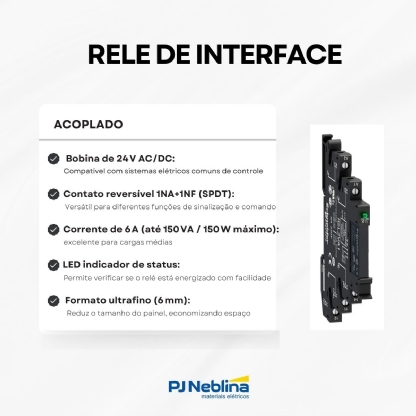 Relé De Interface Acoplado 6A 24Vac/Cc 1Naf Com Led RSL1PVBU - Schneider Electric