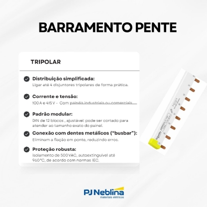 Barramento Pente Tripolar 12 Polos 100A A9XPH312 - Schneider Electric