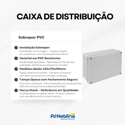 Caixa Distribuição Sobrepor Pvc 234X174X90mm Sem Embutes Ip55 Tampa Opaca - Steck