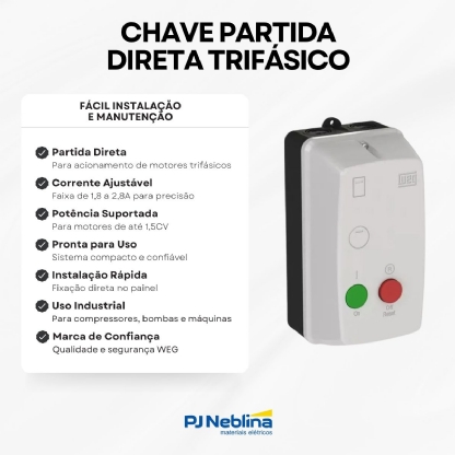 Chave Partida Direta Trifásico 1,8-2,8A 380V 1,5Cv WEG