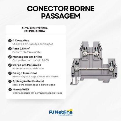 Conector Borne Passagem Duplo 4 Conexões 2,50Mm 24A 500V Weg