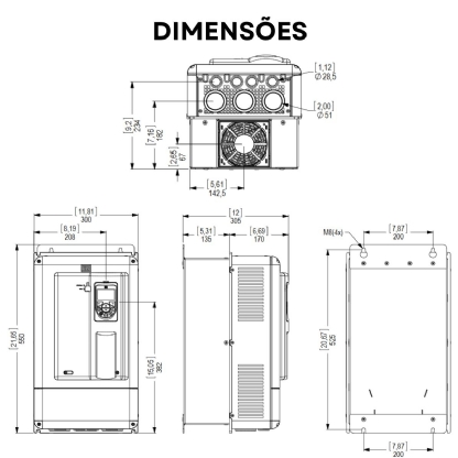 Inversor Frequência Trifásico 380-480V 50/60Hz 73A 37Kw Weg