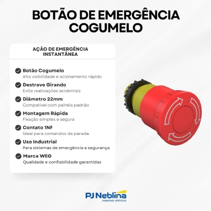 Botao Emergencia Cogumelo Girar Destr 22mm Plastico Vm 1nf