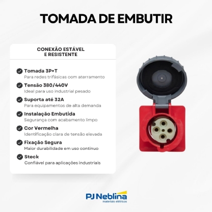 Tomada Industrial Fêmea Embutir 3P+T 32A 380/440V - Steck