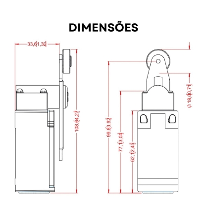 Chave Fim de Curso Alavanca Roldana 14mm - WEG