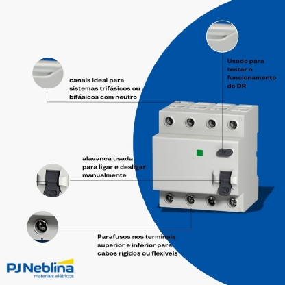 Interruptor Diferencial Residual Tetrapolar 63A 30Ma 400V Tipo Ac EZ9R33463 - Schneider Electric