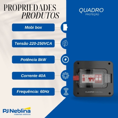 Quadro Proteção Carregador Veicular Fixo Parede Mobi Box 220V Para Ate 8Kw Clamper