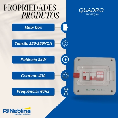 Quadro Proteção Carregador Veicular Fixo Parede Mobi Box 220V Ate 8Kw 025881 Clamper