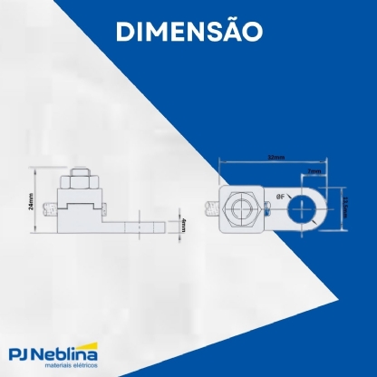 Terminal Pressão 1 Cabo 35mm 1 Furo F=8,2mm 5/16 M8 Intelli