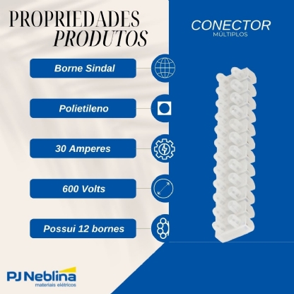 Conector Múltiplo Polietileno 40A 600V 12 Bornes 10Mm Branco 70G 612 - Sindal