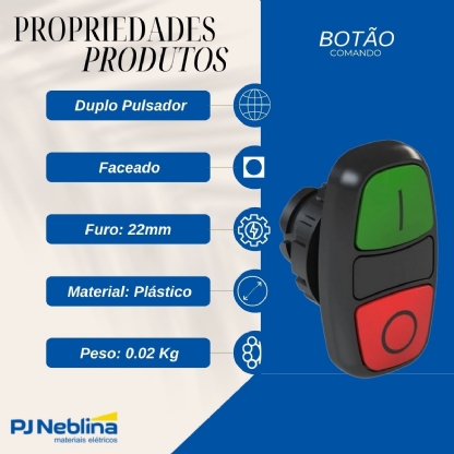 Botão Comando Duplo Pulsador Faceado Verde/Vermelho (I/O) - Weg