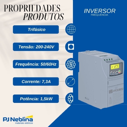 Inversor Frequência Trifásico 200-240V 50/60Hz 7,3A 1,5Kw - Weg