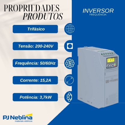Inversor Frequência Trifásico 200-240V 50/60Hz 15,2A 3,7Kw - Weg