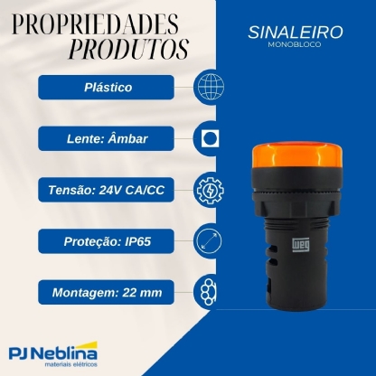 Sinaleiro LED Âmbar 24V Monobloco IP65 - WEG