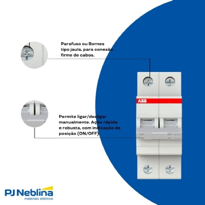 Disjuntor Mini Din Bipolar 32A Curva C Termomagnético 6Ka 400V 50/60Hz Ip20 - Abb