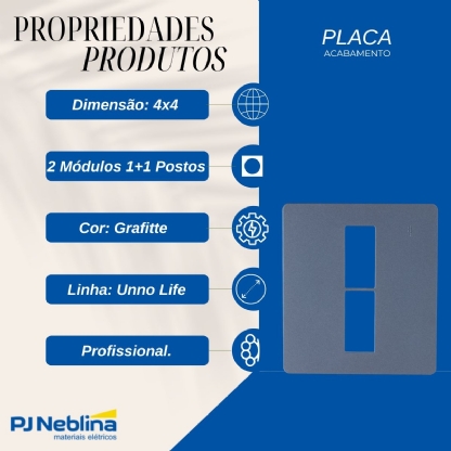 Placa Acabamento Grafitte 4x4 2 Módulos 1+1 Postos Unno Life - Abb