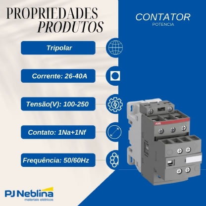 Contator Potência Tripolar 26A 100-250Vca/Cc 1Na+1Nf 50/60Hz Terminal Parafuso Avancada - Abb