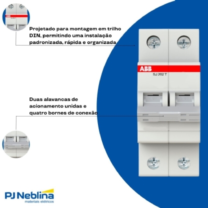 Disjuntor Mini Din Bipolar 4A Curva C 5Ka 440V SJ202T-C4 - ABB