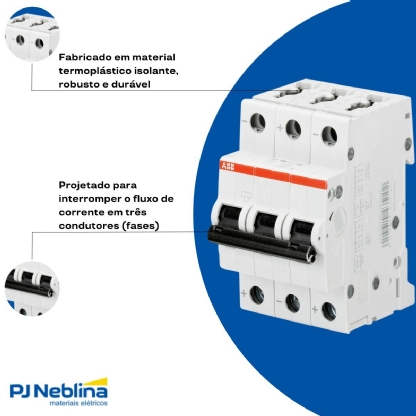 Disjuntor Mini Din Tripolar 10A Curva C 6Ka 230/400V S203-C10 - ABB