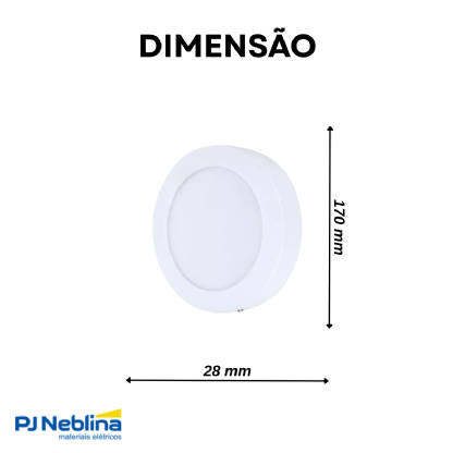 Luminária Painel Led Sobrepor Redonda Branca 12W Bivolt 6500K Branco Frio 720Lm - Avant
