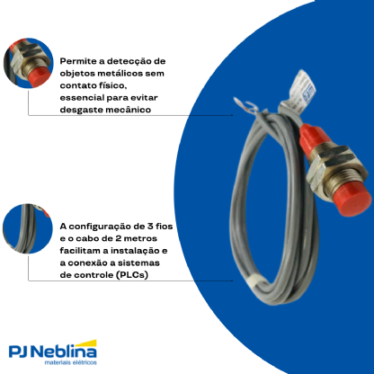 Sensor Indutivo Cilíndrico Roscado Sn=4Mm M12X1,00Mm Metálico 3 Fios 10-30Vcc Cabo 2M Npn 1Na 1 Led - Weg