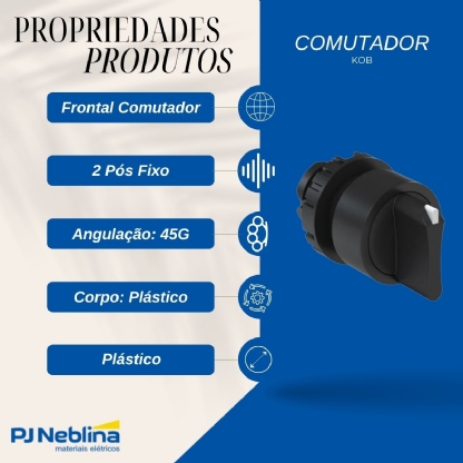 Frontal Comutador Knob Curto 2 Posição Fixo 45G 22Mm Plástico Preto  - Weg