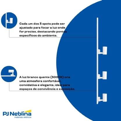 Luminária Spot Led Trilho Branco 3X10W Bivolt 3000K Branco Quente 2520Lm - Ourolux