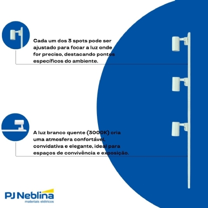 Luminária Spot Led Trilho Branco 3X10W Bivolt 6500K Branco Frio 2520Lm - Ourolux
