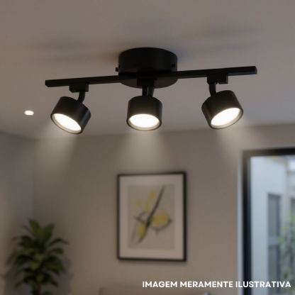 Luminária Spot Led Trilho Preto 3X10W Bivolt 3000K Branco Quente 2520Lm - Ourolux
