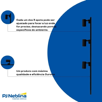 Luminária Spot Led Trilho Preto 3X10W Bivolt 6500K Branco Frio 2520Lm - Ourolux