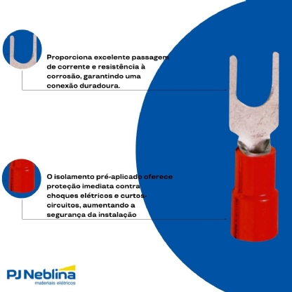 Terminal Forquilha 0,50-1,50Mm (22-16Awg) Pré-Isolado Vermelho F=5Mm 3/16 (M5) - Magnet - 100 Unidades
