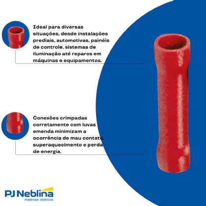 Luva Emenda 0,50-1,50Mm (22-16Awg) Pré-Isolado Vermelho Pvc - Magnet - 100 Unidades