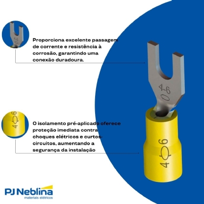 Terminal Forquilha 4,00-6,00Mm (12-10Awg) Pré-Isolado Amarelo F=4Mm 5/32 (M4)  Intelli - 100 Unidades