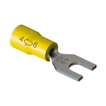 Terminal Forquilha 4,00-6,00Mm (12-10Awg) Pré-Isolado Amarelo F=4Mm 5/32 (M4)  Intelli - 100 Unidades