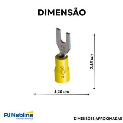 Terminal Forquilha 4,00-6,00Mm (12-10Awg) Pré-Isolado Amarelo F=4Mm 5/32 (M4)  Intelli - 100 Unidades