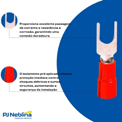 Terminal Forquilha 0,50-1,50Mm (22-16Awg) Pré-Isolado Vermelho F=4Mm 5/32 (M4) Magnet