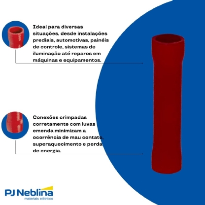 Luva Emenda 0,50-1,50Mm (22-16Awg) Total-Isolado Vermelho Pvc - Axt - 100 Unidades