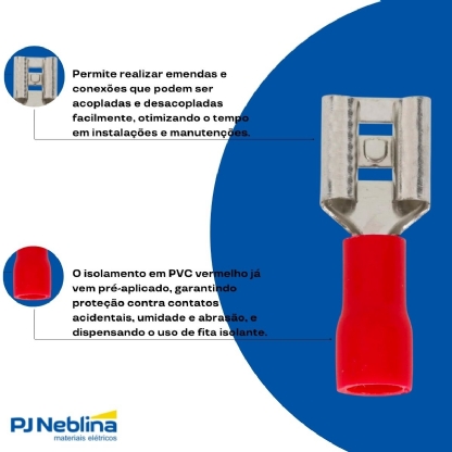 Terminal Fêmea 0,50-1,50Mm (22-16Awg) Pré-Isolado Vermelho - Axt - 100 Unidades
