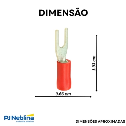 Terminal Forquilha 0,50-1,50Mm (22-16Awg) Pré-Isolado Vermelho F=3Mm 1/8 (M3) - 100 Unidades