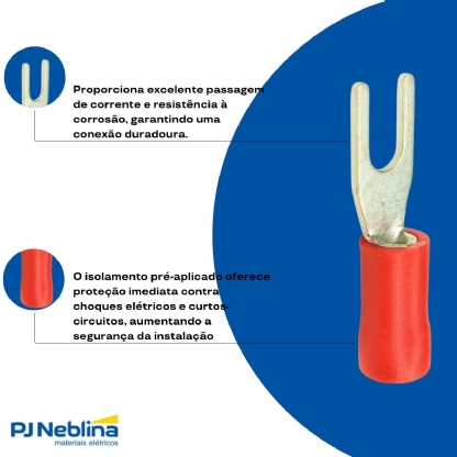 Terminal Forquilha 0,50-1,50Mm (22-16Awg) Pré-Isolado Vermelho F=5Mm 3/16 (M5) - Axt - 100 Unidades