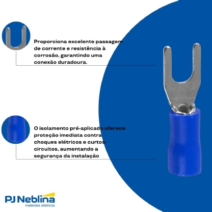 Terminal Forquilha 1,50-2,50Mm (16-14Awg) Pré-Isolado Azul F=3Mm 1/8 (M3) - Axt - 100 Unidades