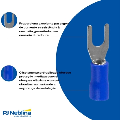 Terminal Forquilha 1,50-2,50Mm (16-14Awg) Pré-Isolado Azul F=4Mm 5/32 (M4) - Axt - 100 Unidades