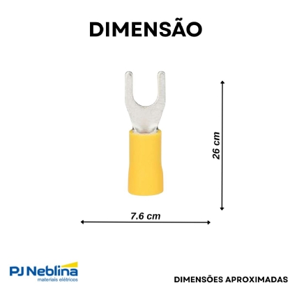Terminal Forquilha 4,00-6,00Mm (12-10Awg) Pré-Isolado Amarelo F=4Mm 5/32 (M4) - 100 Unidades - Axel