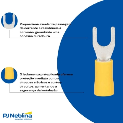 Terminal Forquilha 4,00-6,00Mm (12-10Awg) Pré-Isolado Amarelo F=6Mm 1/4 (M6) - Magnet