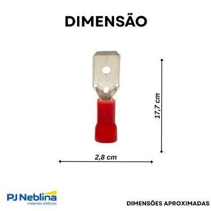 Terminal Macho 0,50-1,50Mm (22-16Awg) Pré-Isolado Vermelho - Axt - 100 Unidades