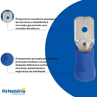 Terminal Macho 1,00-2,50Mm (16-14Awg) Pré-Isolado Azul - Axt - 100 Unidades