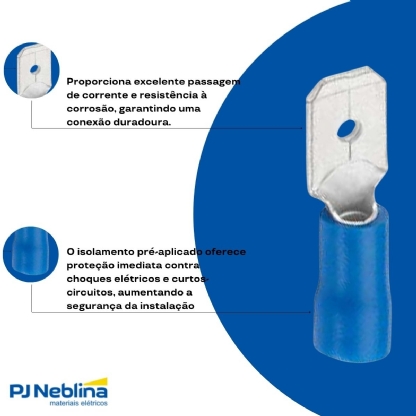Terminal Macho 1,50-2,50Mm (16-14Awg) Pré-Isolado Azul - Axt - 100 Unidades