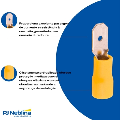 Terminal Macho 4,00-6,00Mm (12-10Awg) Pré-Isolado Amarelo - Magnet - 100 Unidades